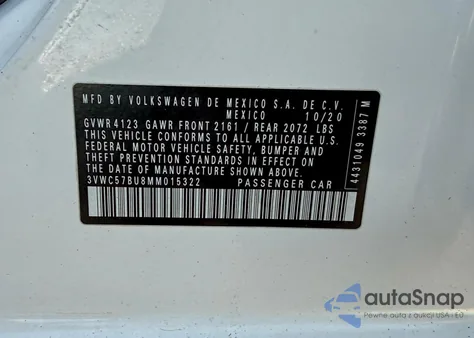 2021 Volkswagen Jetta S z USA, uszkodzony, nr VIN 3VWC57BU8MM015322